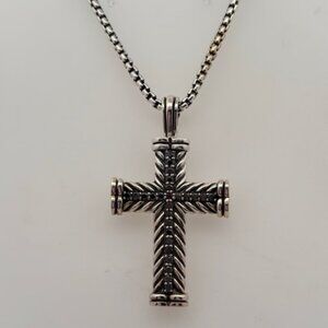 David Yurman Chevron Cross Pendant And Box Chain Necklace